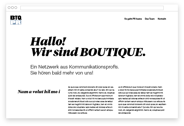 Entwicklung Website Layout für Boutique PR