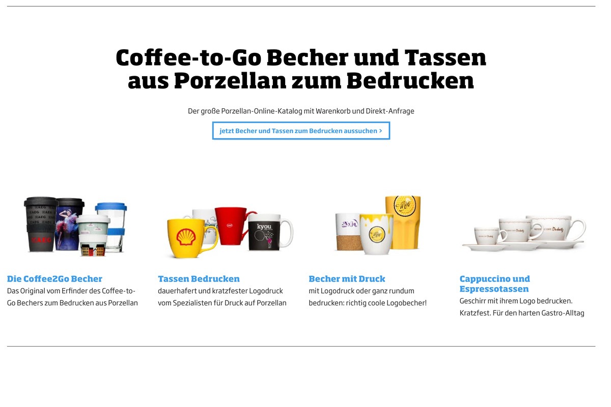Produktabbildungen Internet online verschiedene Coffee to go Becher, Tassen und Becher aus Porzellan